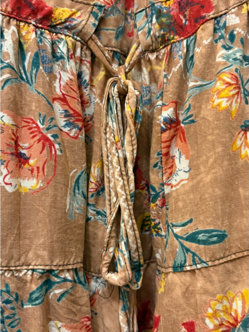 Boho Floral Tiered Peasant Blouse in gold, tan, floral - Picture 4 of 5